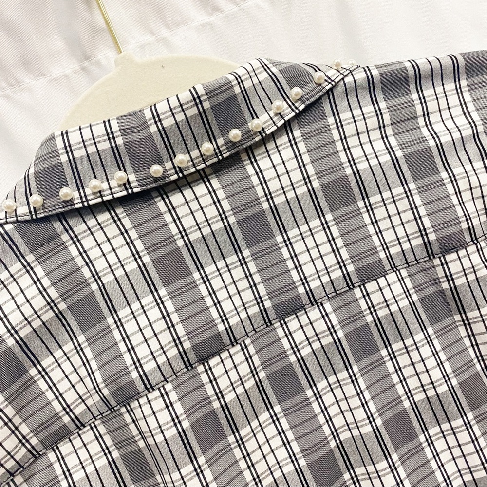 Charter Club Pearl Collar Gray & White Plaid Button Down Shirt - Picture 6 of 10